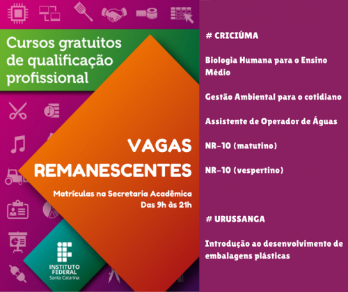 Matrículas abertas para cursos gratuitos de qualificação profissional no IFSC, em Criciúma